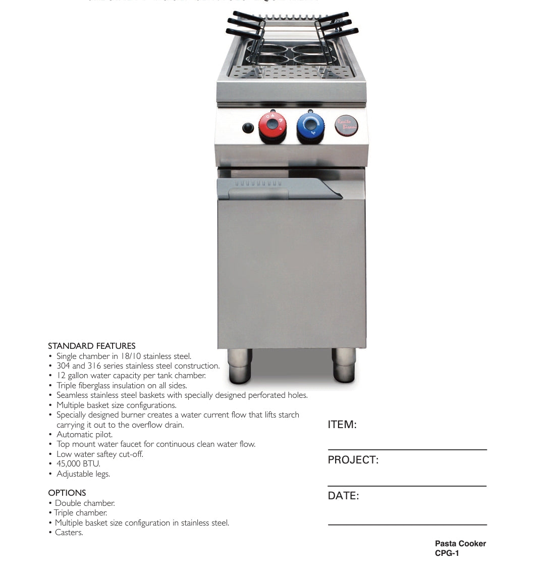 CPG1 Single Chamber Pasta Cooker