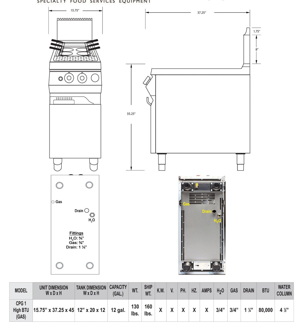 CPG1 Single Chamber Pasta Cooker